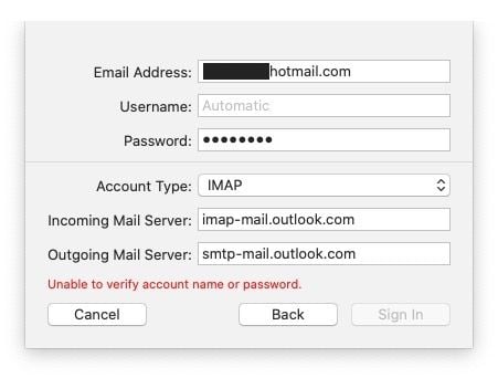 where do you put the password in for email on a mac
